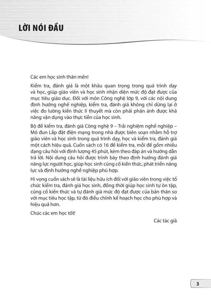 BỘ ĐỀ KIỂM TRA, ĐÁNH GIÁ CÔNG NGHỆ LỚP 9 - ĐỊNH HƯỚNG NGHỀ NGHIỆP - MÔ ĐUN LẮP ĐẶT MẠNG ĐIỆN TRONG NHÀ (Theo chương trình GDPT 2018)